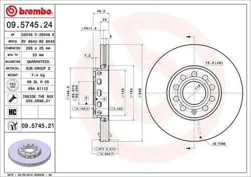 Brembo 09574521C02 BRAKE ROTORS