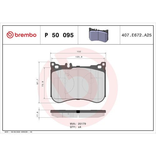 Brembo Front Low Metallic Brake Pads Fits 2014-2017 Mercedes-Benz S550 P50095