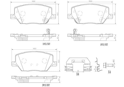 Brembo Front Ceramic Brake Pads Fits 2015-2023 Jeep Renegade 4 Piece P23164N