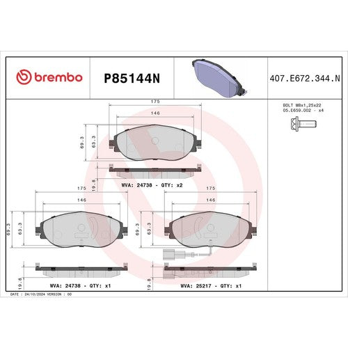 Brembo Front Ceramic Brake Pads Fits 2015?2024 Volkswagen GTI 4Pc Brakes P85144N