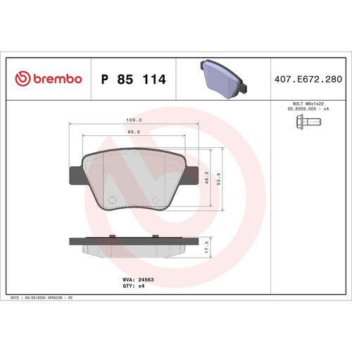 Brembo Rear Low Metallic Brake Pads Fits 2010-2014 Volkswagen Jetta 4 Pc P85114