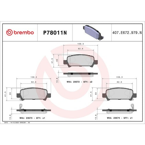 Brembo Rear Ceramic Brake Pads Fits 1999-2003 Subaru Impreza 4 Pc Brakes P78011N