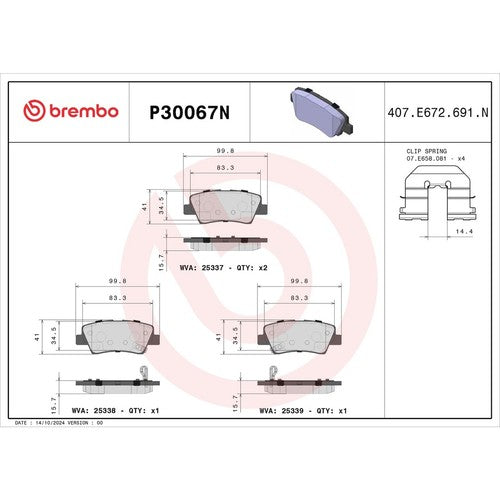 Brembo Rear Ceramic Brake Pads Fits 2011-2016 Hyundai Elantra 4 Piece P30067N