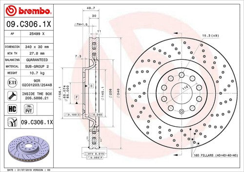 Brembo 09C3061XC02 Xtra BRAKE ROTORS