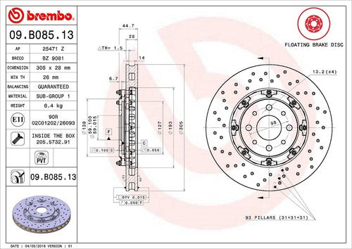 Brembo 09B08513C02 BRAKE ROTORS