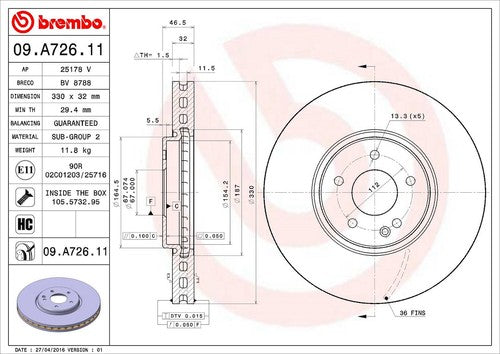 Brembo 09A72611C02 BRAKE ROTORS