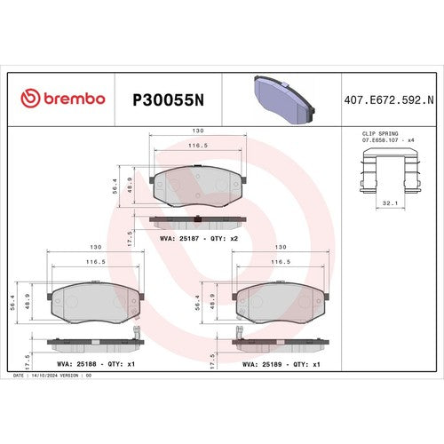 Brembo Front Ceramic Brake Pads Fits 2010-2012 Hyundai Tucson 4 Piece P30055N