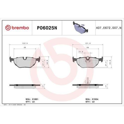 Brembo Rear Ceramic Brake Pads Fits BMW 325i 2001-2005 Brake Pads P06025N