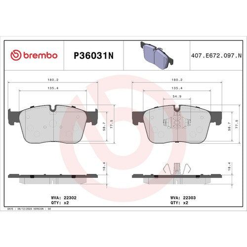 Brembo Front Ceramic Brake Pads Fits 2017-2025 Jaguar F-Pace 4 Pc Brakes P36031N