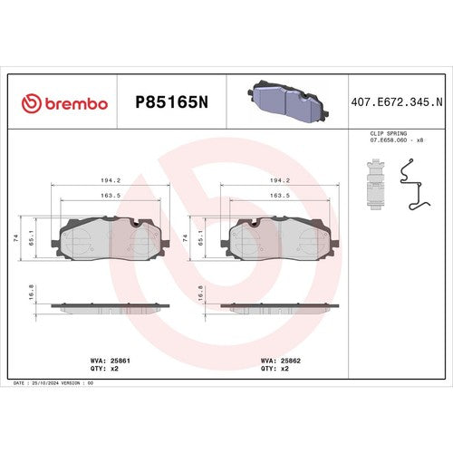 Brembo Front Ceramic Brake Pads Fits 2018?2024 Audi Q5 Brakes 4 Pc P85165N