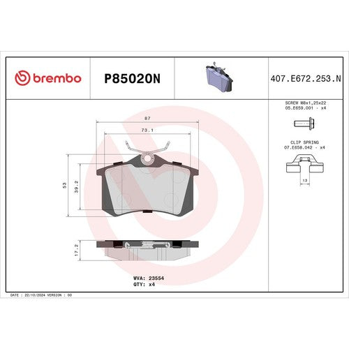 Brembo Rear Ceramic Brake Pads Fits 2000-2006 Audi TT 4 Piece Brakes P85020N