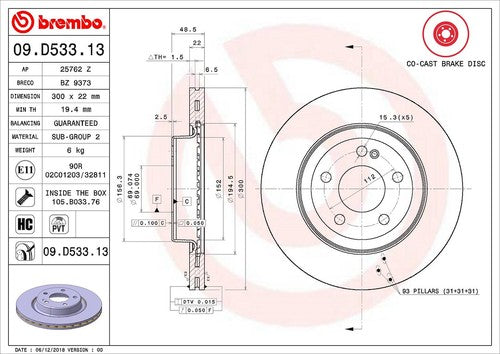 Brembo 09D53313C02 BRAKE ROTORS