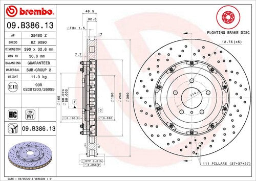Brembo 09B38613C02 BRAKE ROTORS