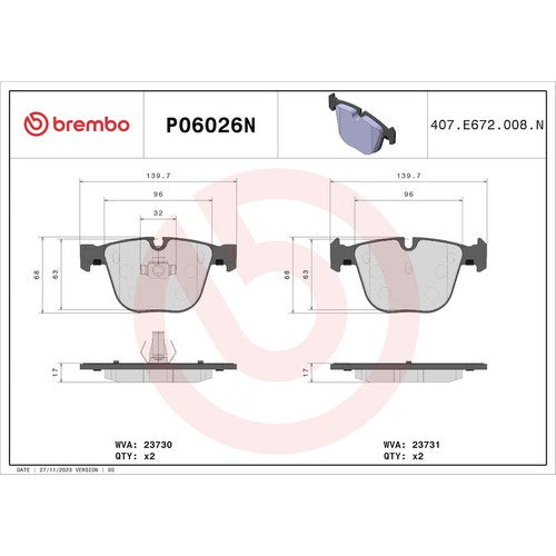 Brembo Rear Brake Pad For BMW M5 2006 07 08 09 10 Ceramic Brake Pads P06026N