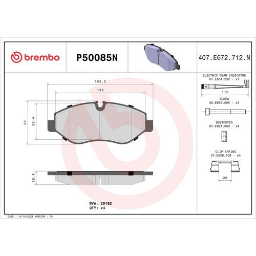 Brembo Front Ceramic Brake Pads Fits 2010-2018 Mercedes Sprinter 2500 P50085N