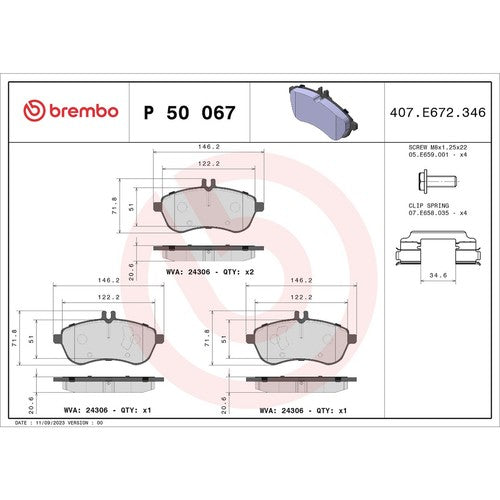 Brembo Front Low Metallic Brake Pads Fits 2008-2012 Mercedes-Benz C300 P50067