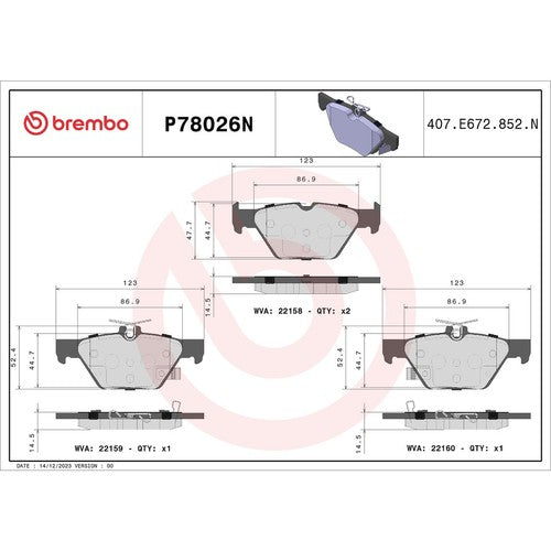 Brembo Rear Ceramic Brake Pads Fits 2016?2021 Subaru WRX 4 Pc Brakes P78026N