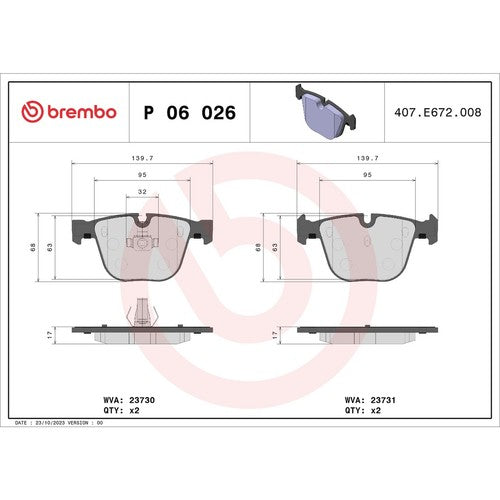 Brembo Rear Low-Metallic Brake Pads Fits BMW M5 2006-2010 E92 E93 P06026