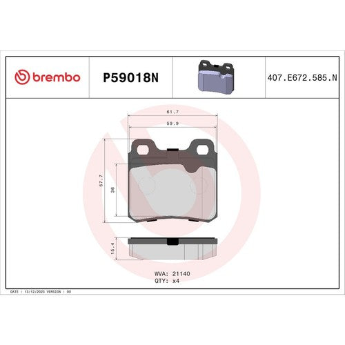 Brembo Rear Ceramic Brake Pads Fits 1994-1996 Saab 900 4 Piece Brakes P59018N