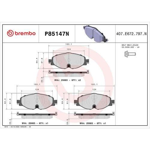 Brembo Front Ceramic Brake Pads Fits 2014-2021 Volkswagen Golf 4 Piece P85147N
