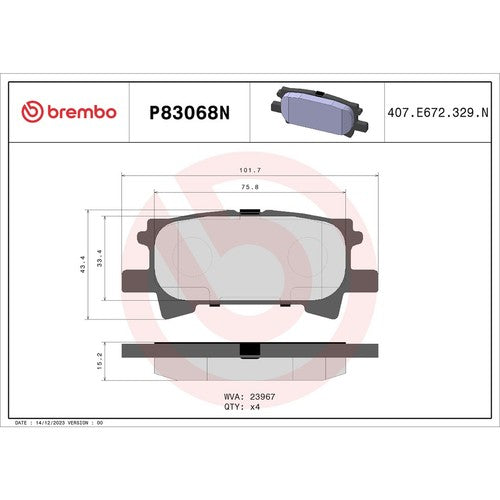 Brembo Rear Ceramic Brake Pads Fits 2004-2007 Toyota Highlander 4 Piece P83068N