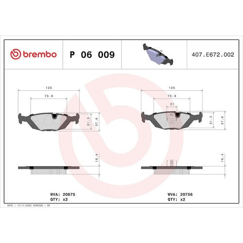Brembo Rear Brake Pads For BMW 325i 1990-1993 Low Metallic Brake Pad Set P06009
