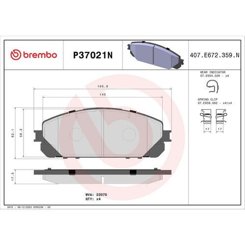 Brembo Front Ceramic Brake Pads Fits 2014-2023 Jeep Cherokee BRG Brakes P37021N