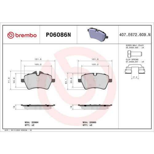 Brembo Front Ceramic Brake Pads Fits 2002-2010 Mini Cooper Brake Pads P06086N