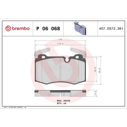 Brembo Front Metallic Brake Pads Fits 2009-2015 Mini Cooper Brake Pads P06068