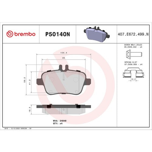 Brembo Rear Ceramic Brake Pads Fits 2015-2020 Mercedes-Benz GLA250 P50140N