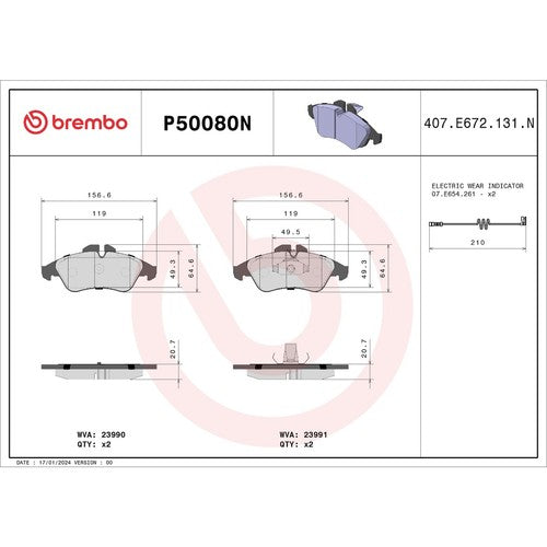 Brembo Front Ceramic Brake Pads Fits 2003-2006 Dodge Sprinter 2500 3500 P50080N