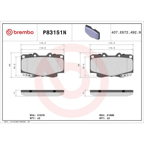 Brembo Front Ceramic Brake Pads Fits 1998-2004 Toyota Tacoma 4 Pc Brakes P83151N