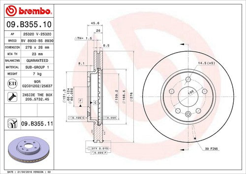 Brembo 09B35511C02 BRAKE ROTORS