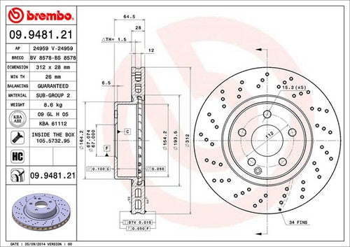 Brembo 09948121C02 BRAKE ROTORS