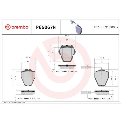 Brembo Front Ceramic Brake Pads Fits 2001-2005 Volkswagen Passat 4 Piece P85067N
