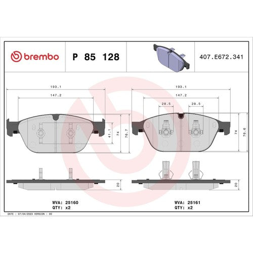 Brembo Front Low Metallic Brake Pads Fits 2012?2021 Audi A8 Quattro 4 Pc P85128