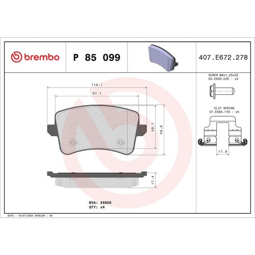 Brembo Rear Low Metallic Brake Pads Fits 2009-2016 Audi A4 Brakes 4 Pc P85099