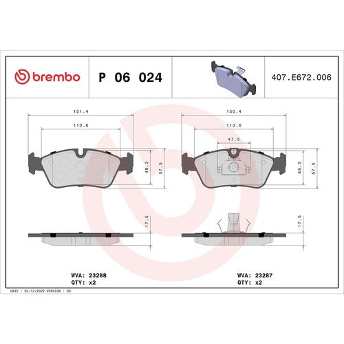Brembo Front Low-Metallic Brake Pads Fits BMW 540i 1996-2000 P06024