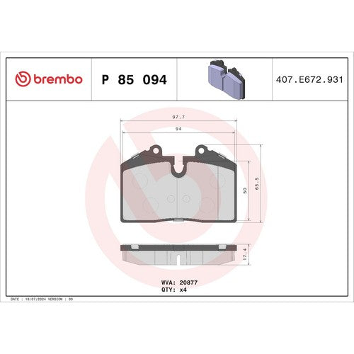 Brembo Rear Low Metallic Brake Pads Fits 1990-1995 Porsche 911 Brakes 4Pc P85094