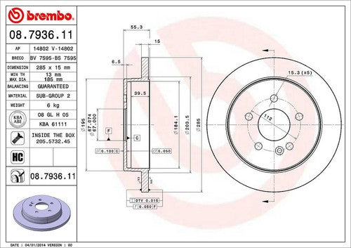 Brembo 08793611C02 BRAKE ROTORS