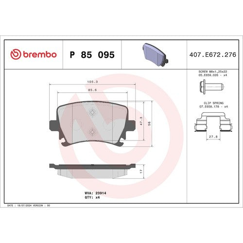 Brembo Front Low Metallic Brake Pads Fits 2008-2009 Audi TT Quattro 4 Pc P85095
