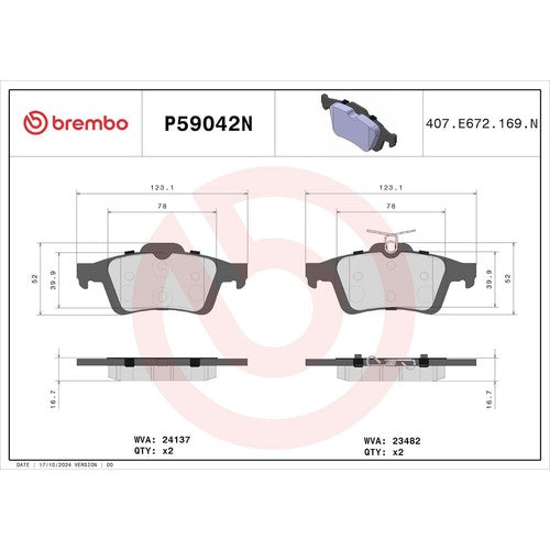 Brembo Rear Ceramic Brake Pads Fits 2012-2018 Ford Focus 4 Piece Brakes P59042N