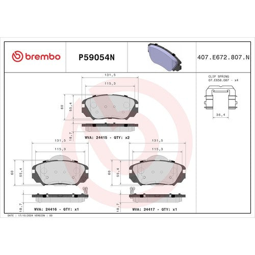 Brembo Front Ceramic Brake Pads Fits 2010-2017 Chevrolet Equinox 4 Pc P59054N