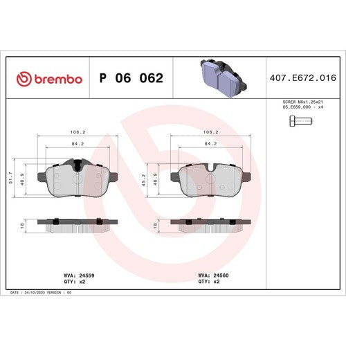 Brembo Rear Low-Metallic Brake Pads Fits 2009-2011 BMW Z4 Brake Pads P06062