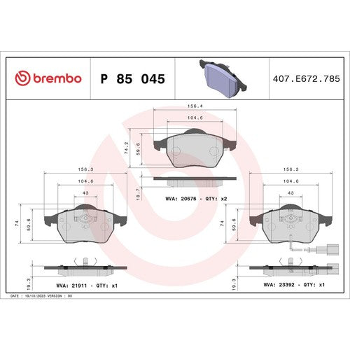 Brembo Front Low Metallic Brake Pads Fits 1999?2010 Volkswagen Beetle 4Pc P85045