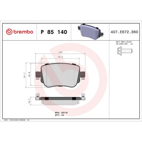 Brembo Front Low Metallic Brake Pads Fits 2015?2021 Volkswagen GTI 4 Pc P85140