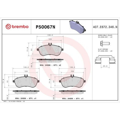 Brembo Front Ceramic Brake Pads Fits 2008-2012 Mercedes-Benz C300 4 Pc P50067N
