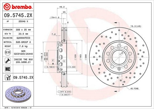 Brembo 0957452XC02 Xtra BRAKE ROTORS