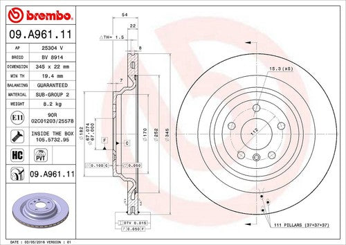 Brembo 09A96111C02 BRAKE ROTORS