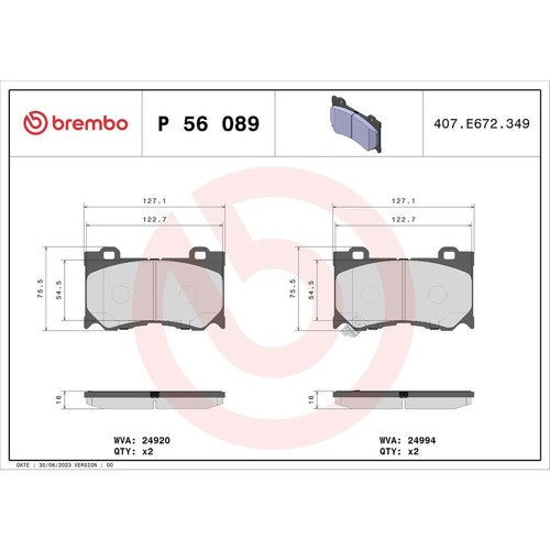 Brembo Front Low Metallic Brake Pads Fits 2014-2024 Infiniti Q50 4 Piece P56089